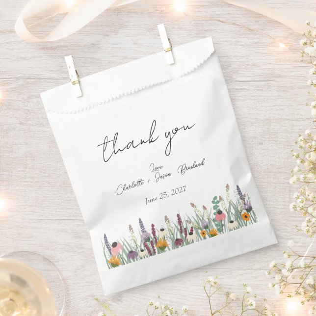 Sachets En Papier Merci fleur sauvage Mariage (Coupé)