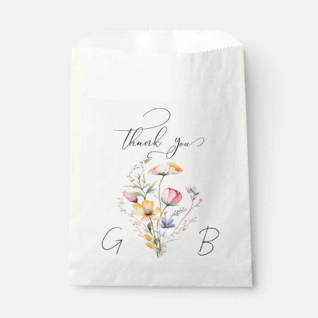 Sachets En Papier Merci Fleur sauvage Mariage de  de  d'aquarelle (Devant)