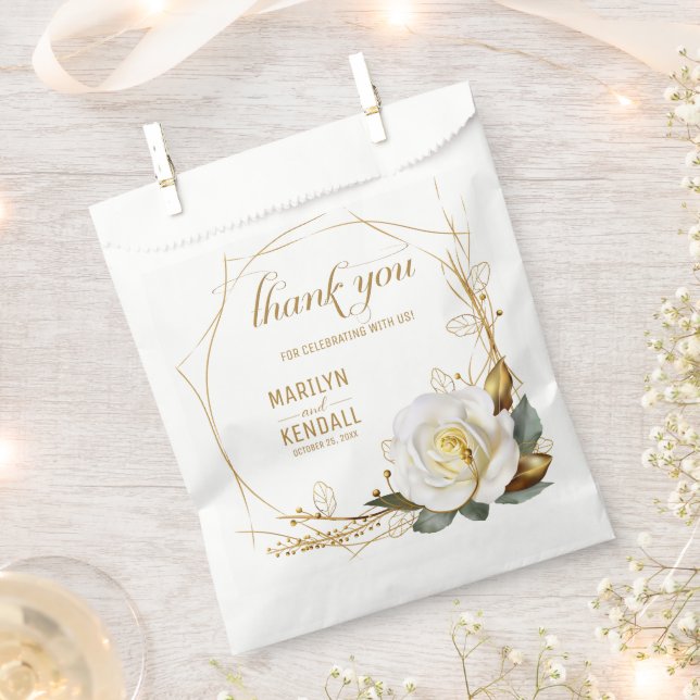 Sachets En Papier Merci Floral bio rose or (Coupé)