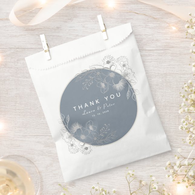 Sachets En Papier Merci Mariage bleu Dusty (Coupé)
