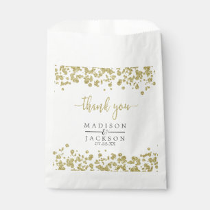 Sachets En Papier Merci Mariage Confetti blanc et or
