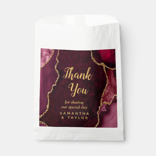 Sachets En Papier Merci Mariage d'âge rouge et or (Devant)