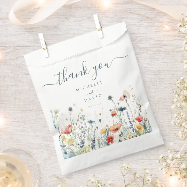 Sachets En Papier Merci Mariage Fleur sauvage dynamique (Coupé)