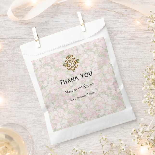 Sachets En Papier Merci Mariage fleuri à bijoux d'or (Coupé)