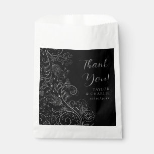 Sachets En Papier Merci Mariage floral soyeux et noir