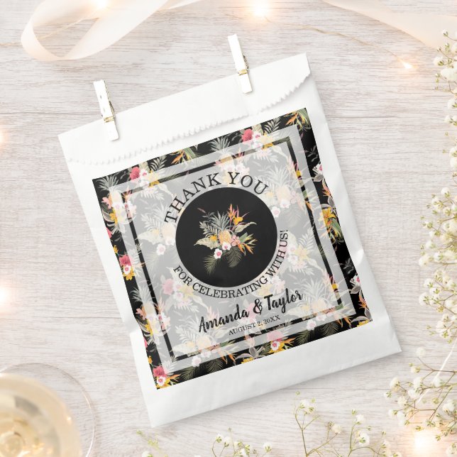 Sachets En Papier Merci Mariage floral tropical (Coupé)