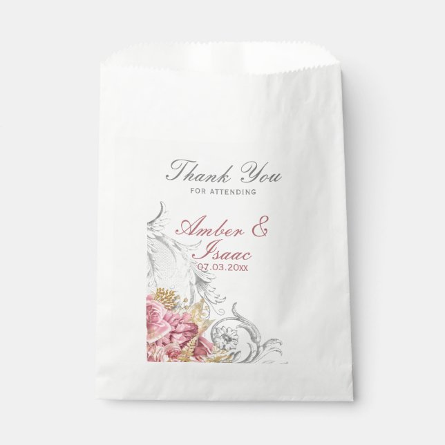 Sachets En Papier Merci Mariage rose élégant (Devant)