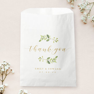 Sachets En Papier Merci Mariage verdoyant et or