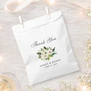 Sachets En Papier Merci Mariage vert blanc aquarelle