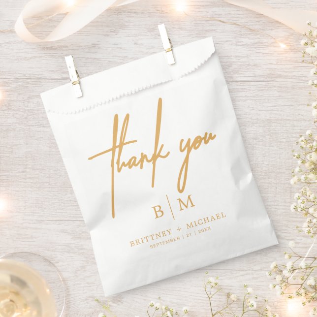 Sachets En Papier Merci minimal Mariage moutarde jaune (Coupé)