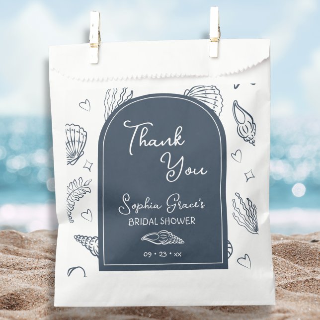 Sachets En Papier Merci Navy Coquillages Bleus Gribouillis (Créateur téléchargé)