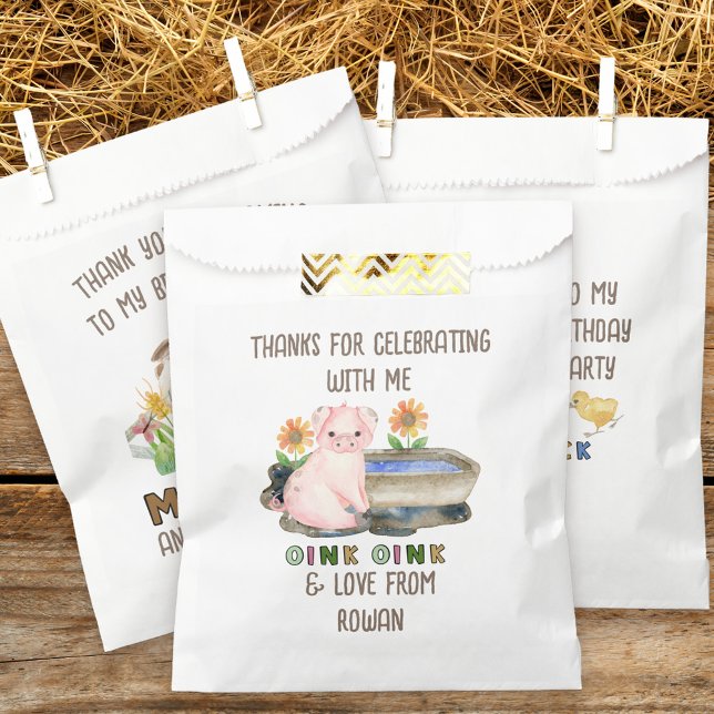 Sachets En Papier Merci pour l'Anniversaire de la ferme de cochon (Farm theme birthday party favor bags inspired by old macdonald nursery rhyme
)