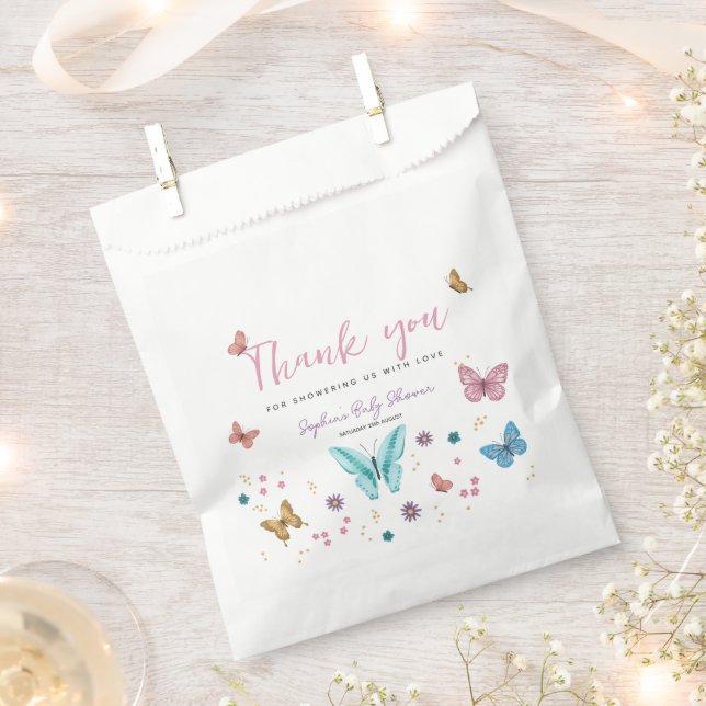 Sachets En Papier Merci rose mignon  papillon filles Baby shower (Coupé)