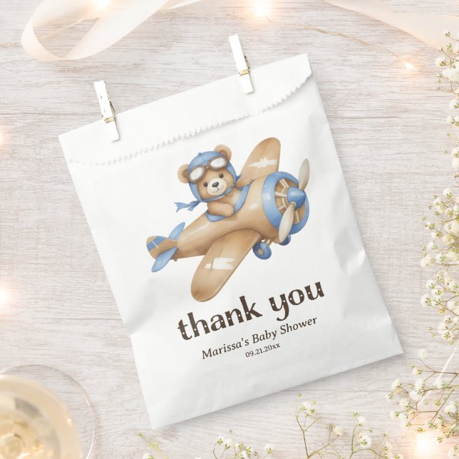 Sachets En Papier Merci Teddy Ours Pilote Bébé Garçon Douche (Coupé)