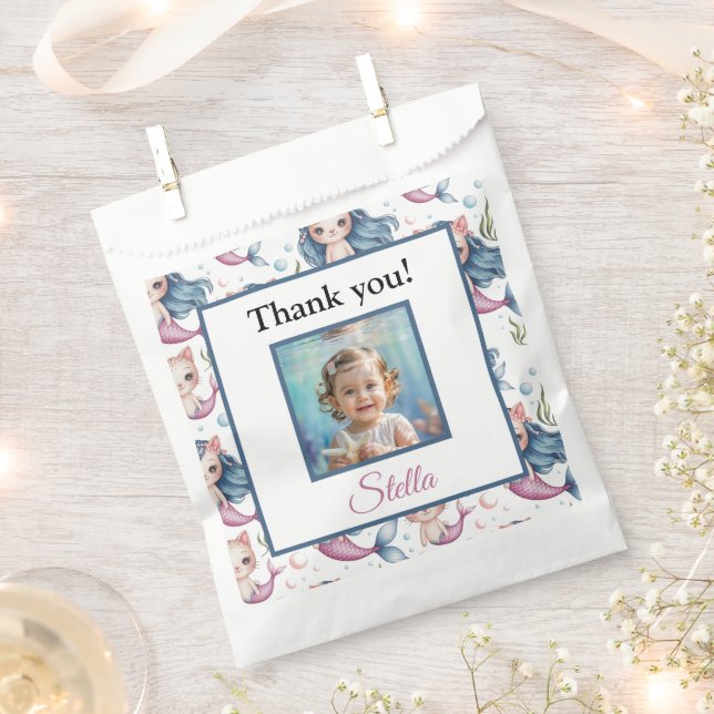 Sachets En Papier Mermaid Cat Birthday Thank You Photo (Coupé)