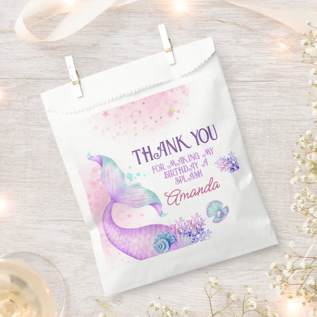 Sachets En Papier Mermaid Merci fête d'anniversaire (Coupé)