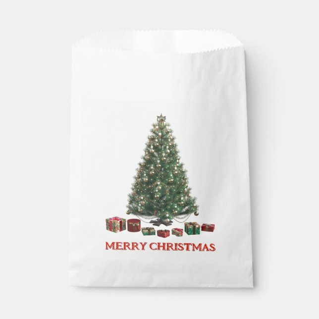 Sachets En Papier Merry Christmas. Tree (design 1) with gifts (Devant)