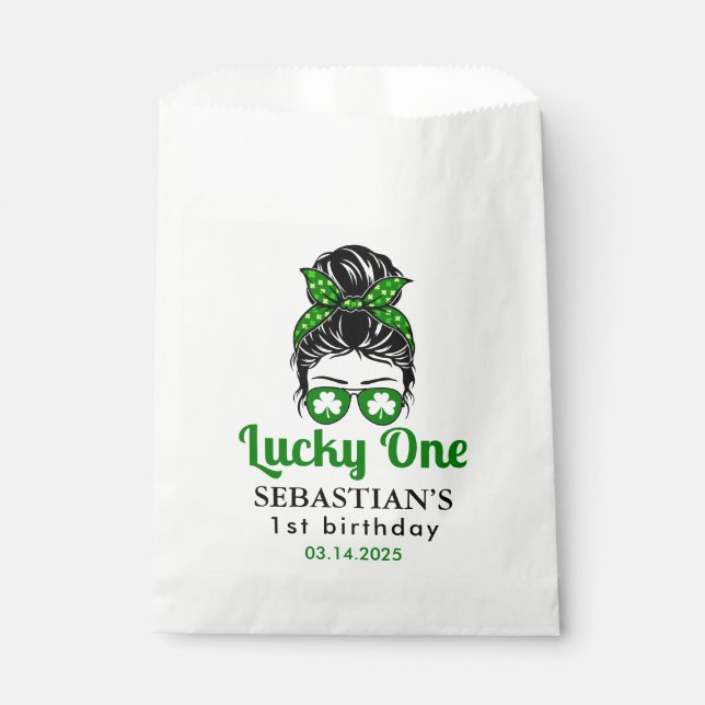 Sachets En Papier Messy Bun Lucky One 1st Birthday Girl (Devant)