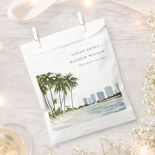Sachets En Papier Miami Florida Aquarelle Palm Mariage paysage (Coupé)