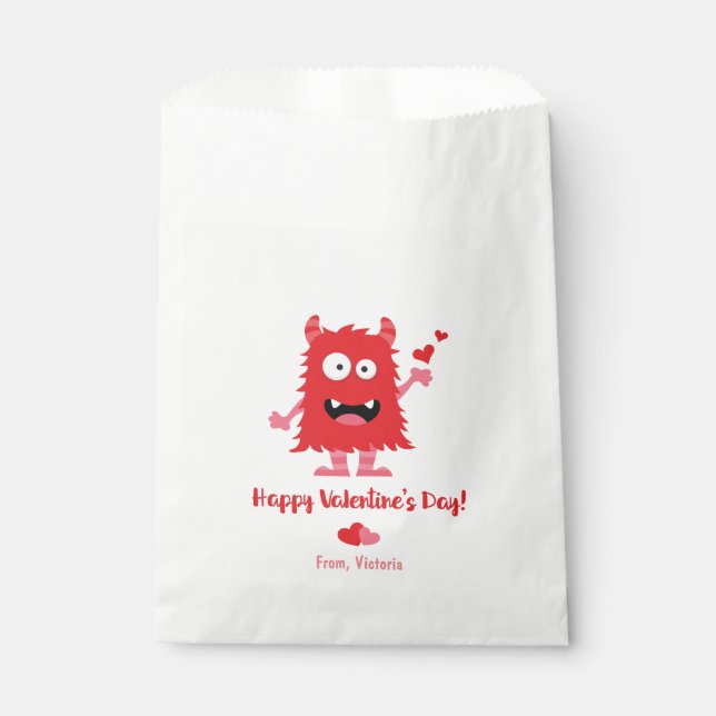 Sachets En Papier Mignonne Saint Valentin Coeurs de Monstre Rouge (Devant)