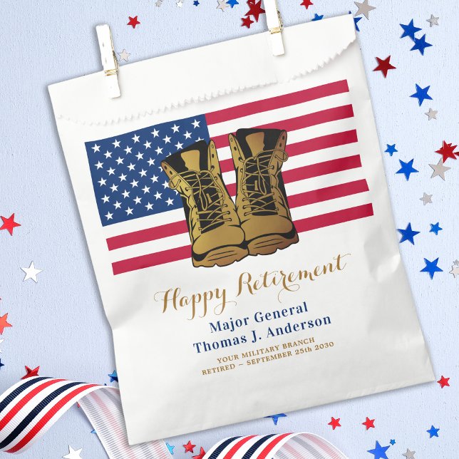 Sachets En Papier Militaire USA American Flag Boots Retirement Party (Créateur téléchargé)