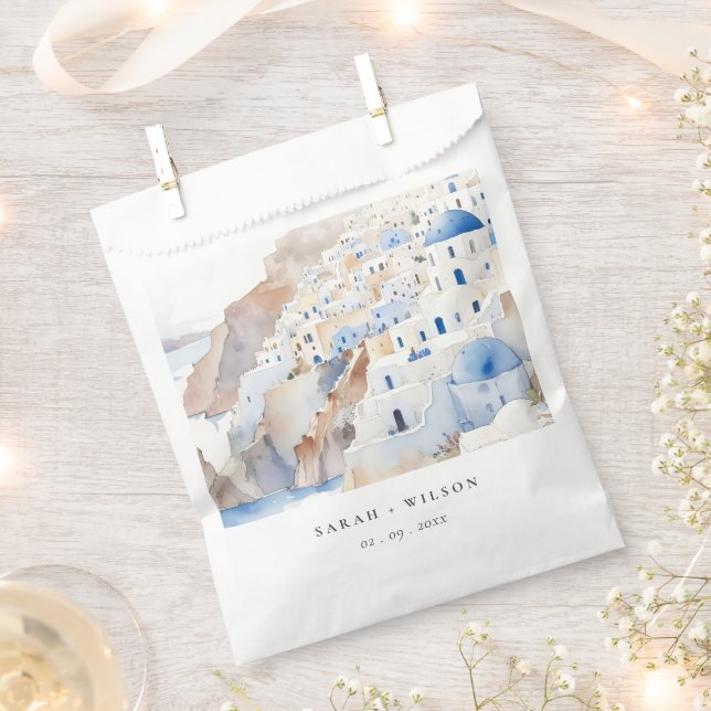 Sachets En Papier Minimal chic Santorini Grèce Mariage aquarelle (Coupé)