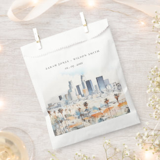Sachets En Papier Minimal Los Angeles, Californie Mariage d'aquarell