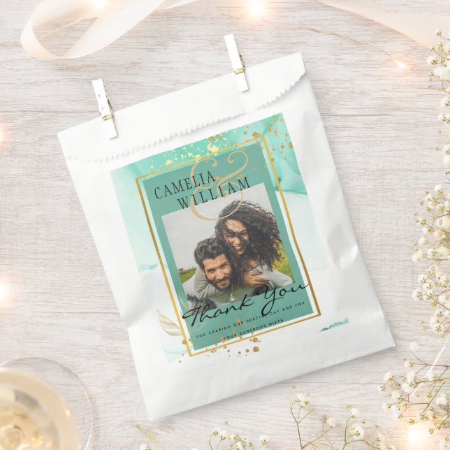 Sachets En Papier Mint Green Gold MARIAGE Encre d'alcool Abstraite (Coupé)