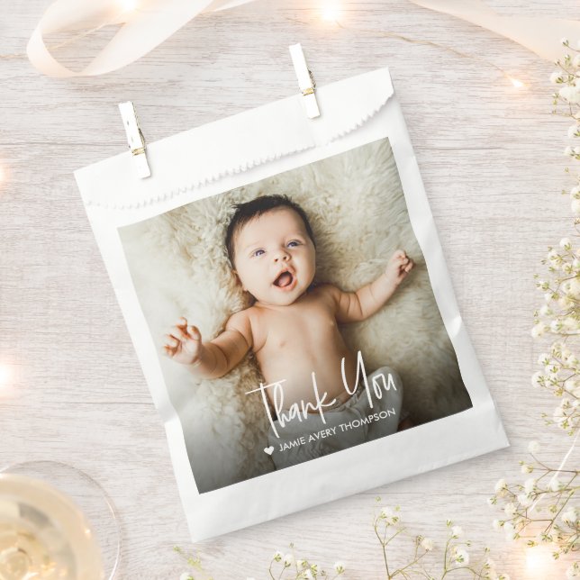 Sachets En Papier Modern Custom Baby Photo Thank You  (Coupé)