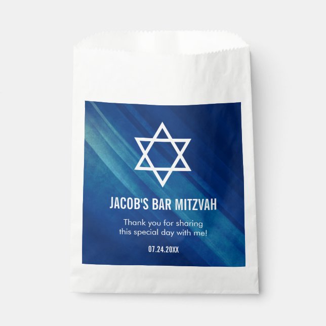 Sachets En Papier Moderne Blue Grunge Bar Mitzvah Personnalisé (Devant)