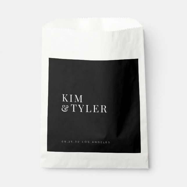 Sachets En Papier Moderne, élégant, noir et blanc mariage (Devant)