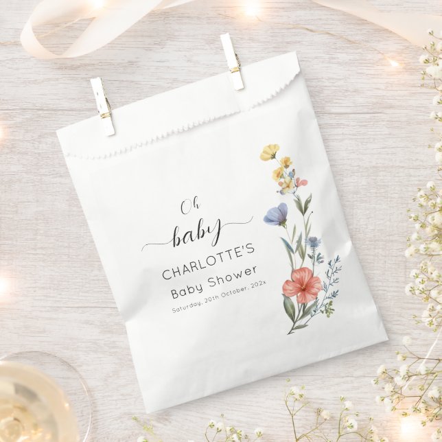 Sachets En Papier Mon bébé ! Baby shower Fleur sauvage aquarelle (Coupé)