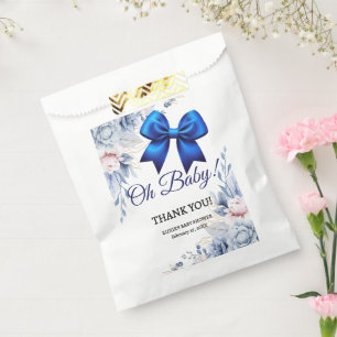 Sachets En Papier Mon bébé ! Élégant Baby shower Floral Blue Bow