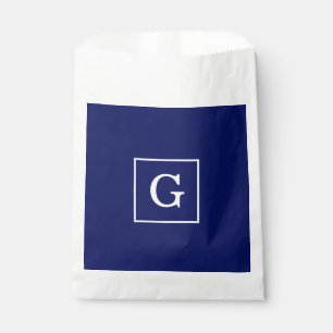 Sachets En Papier Monogram initial de la Navy Blue White Framed