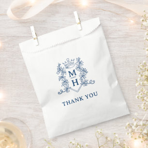 Sachets En Papier Monogramme couronne coeur crête bleu foncé blanc m