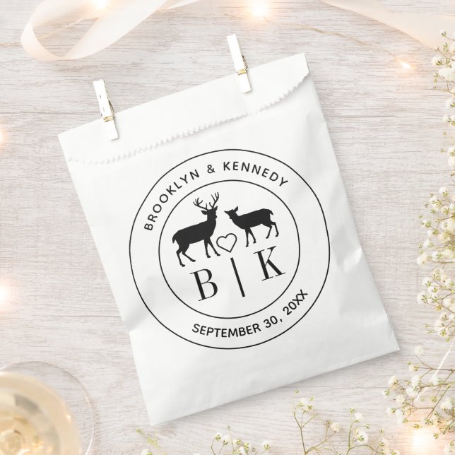 Sachets En Papier Monogramme de cerf Mariage rustique Couple Nom (Coupé)