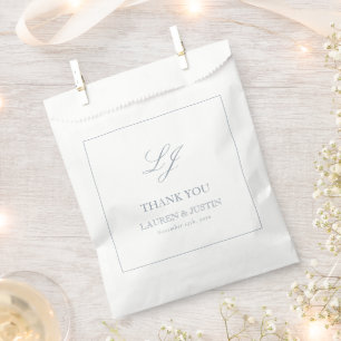 Sachets En Papier Monogramme Dusty Blue Elegant Merci Mariage
