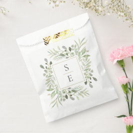 Sachets En Papier Monogramme Initiales Mariage de feuillage vert