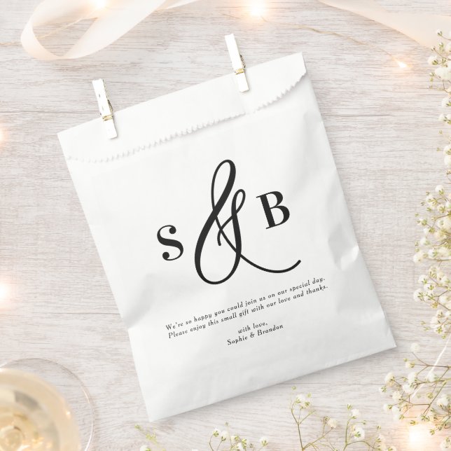 Sachets En Papier Monogramme Mariage de calligraphie Whimsical Noir (Coupé)