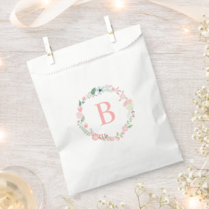Sachets En Papier Monogramme personnalisé de couronne de fleurs rose