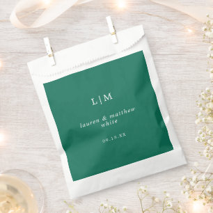 Sachets En Papier Monogramme vert émeraude simple Mariage élégant