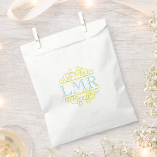 Sachets En Papier Monogramme Vintage de cadre jaune et vert menthe