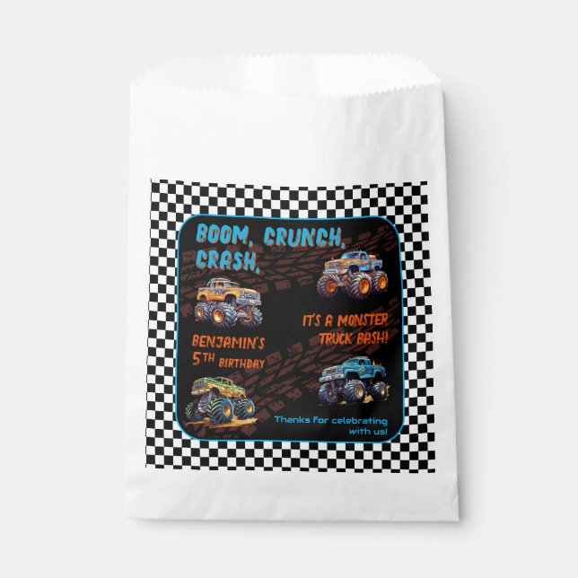 Sachets En Papier Monster Truck Bash Boy 5e fête d'anniversaire (Devant)