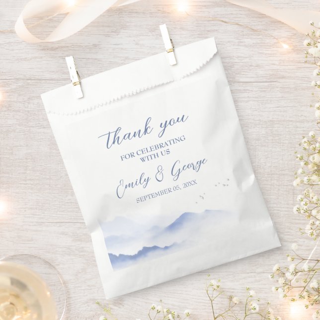 Sachets En Papier Montagnes et oiseaux bleus mariage (Coupé)
