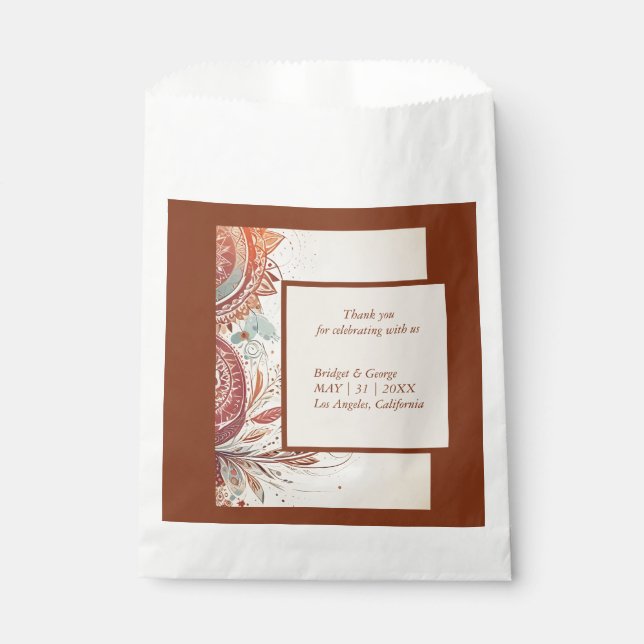 Sachets En Papier motif de mariage tribal beige (Devant)