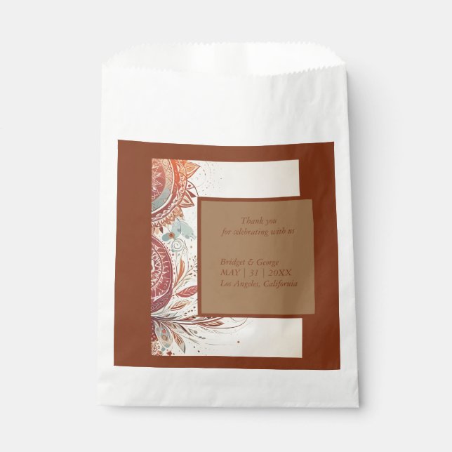 Sachets En Papier motif de mariage tribal beige (Devant)