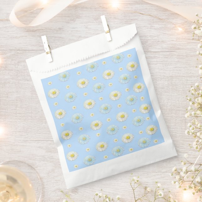 Sachets En Papier Motif marguerrier sur arrière - plan bleu clair (Coupé)