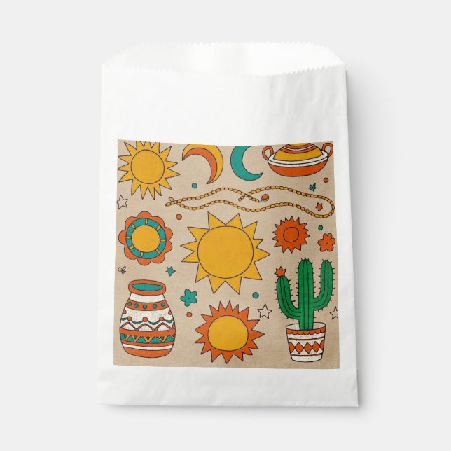 Sachets En Papier Motifs bohèmes ludiques Soleils, lunes dessinés à  (Devant)