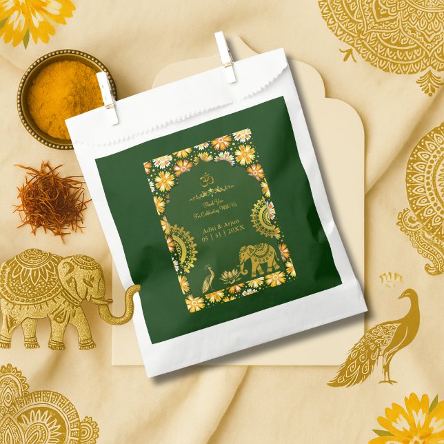 Sachets En Papier motifs traditionnels hindous émeraude mariage grâc (Créateur téléchargé)