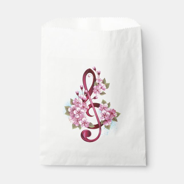 Sachets En Papier Musical treble clef notes with sakura flowers (Devant)